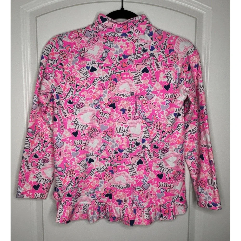 Lilly Pulitzer Girls 1/2 Zip‎ Popover Long Sleeve Ruffle Shirt Extra Large 12-14